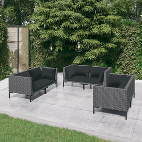 Outdoor Patio Furniture,6 Piece Patio Lounge Set with Cushions Poly Rattan Dark GrayDesigned for Camping, Resting, Outdoors.