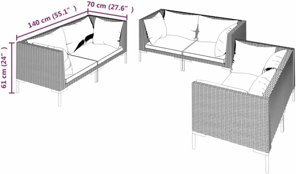 Outdoor Patio Furniture,6 Piece Patio Lounge Set with Cushions Poly Rattan Dark GrayDesigned for Camping, Resting, Outdoors.