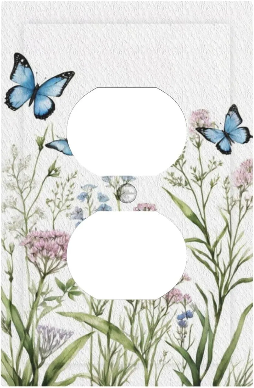 Outlet Covers Wildflower Butterfly Nature Floral Plant Leaves 1 Gang Duplex Light Switch Cover Plate Decorative Wall Plates Electrical Switchplate Receptacle for Bathroom Kitchen（2Pack）