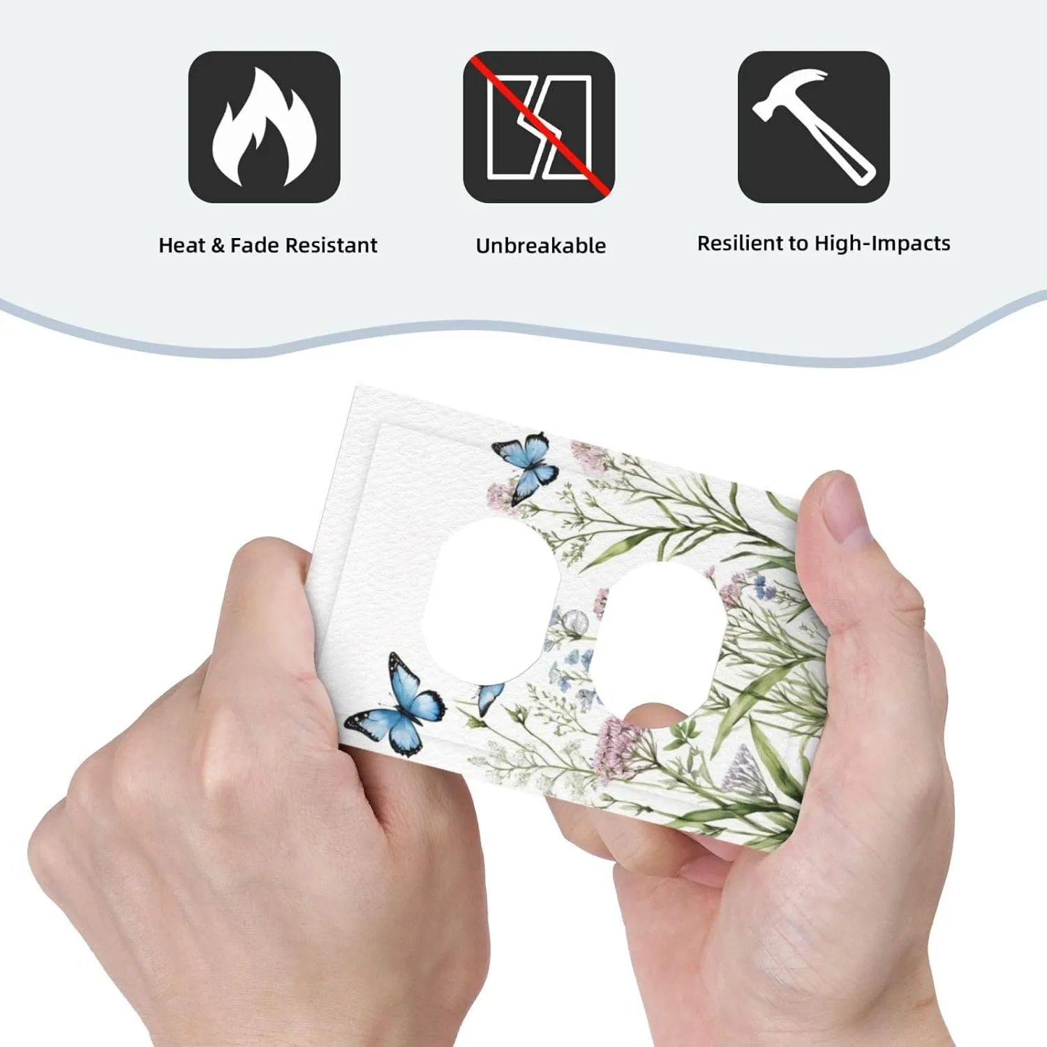Outlet Covers Wildflower Butterfly Nature Floral Plant Leaves 1 Gang Duplex Light Switch Cover Plate Decorative Wall Plates Electrical Switchplate Receptacle for Bathroom Kitchen（2Pack）