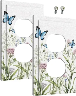Outlet Covers Wildflower Butterfly Nature Floral Plant Leaves 1 Gang Duplex Light Switch Cover Plate Decorative Wall Plates Electrical Switchplate Receptacle for Bathroom Kitchen（2Pack）