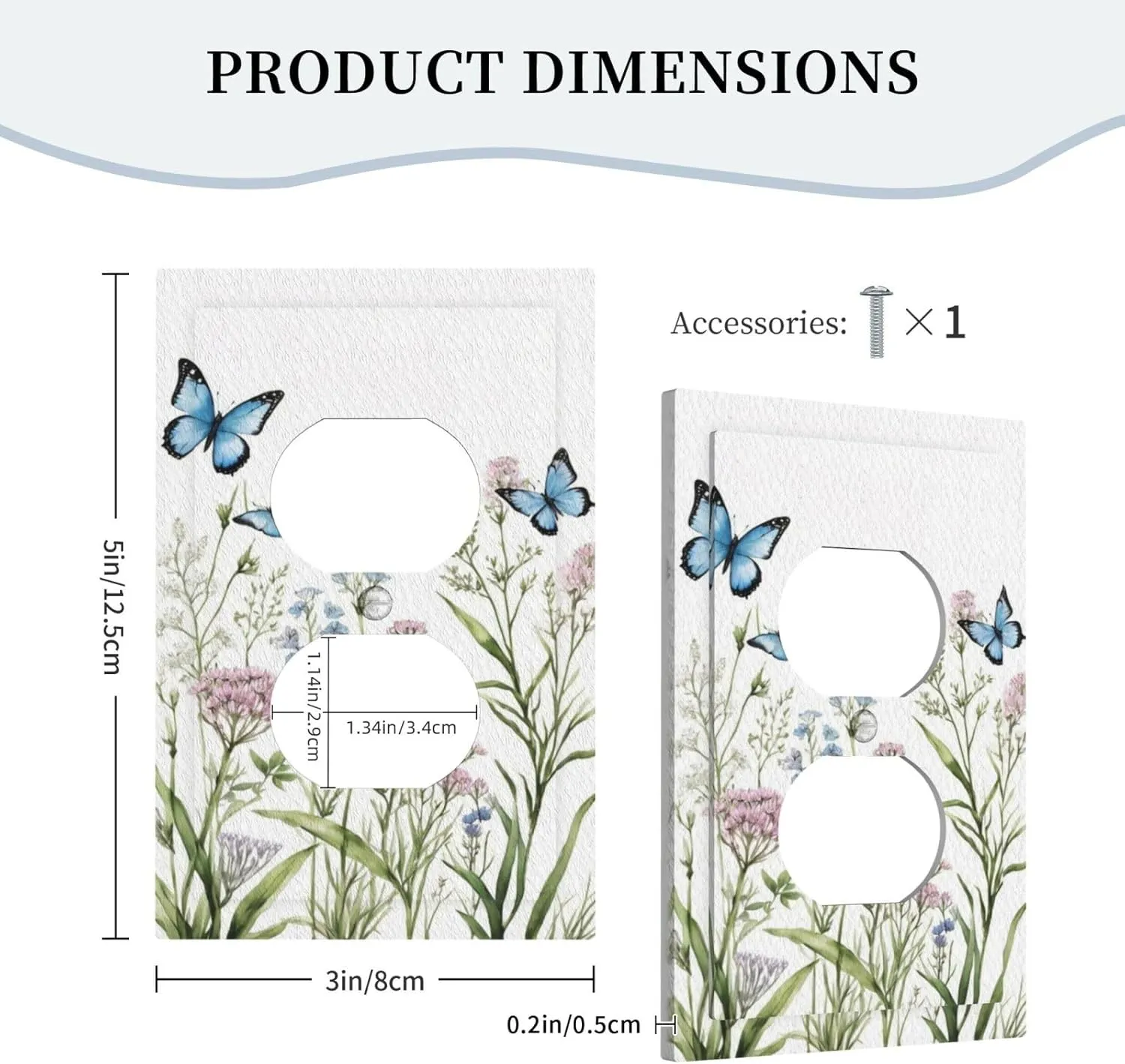 Outlet Covers Wildflower Butterfly Nature Floral Plant Leaves 1 Gang Duplex Light Switch Cover Plate Decorative Wall Plates Electrical Switchplate Receptacle for Bathroom Kitchen（2Pack）