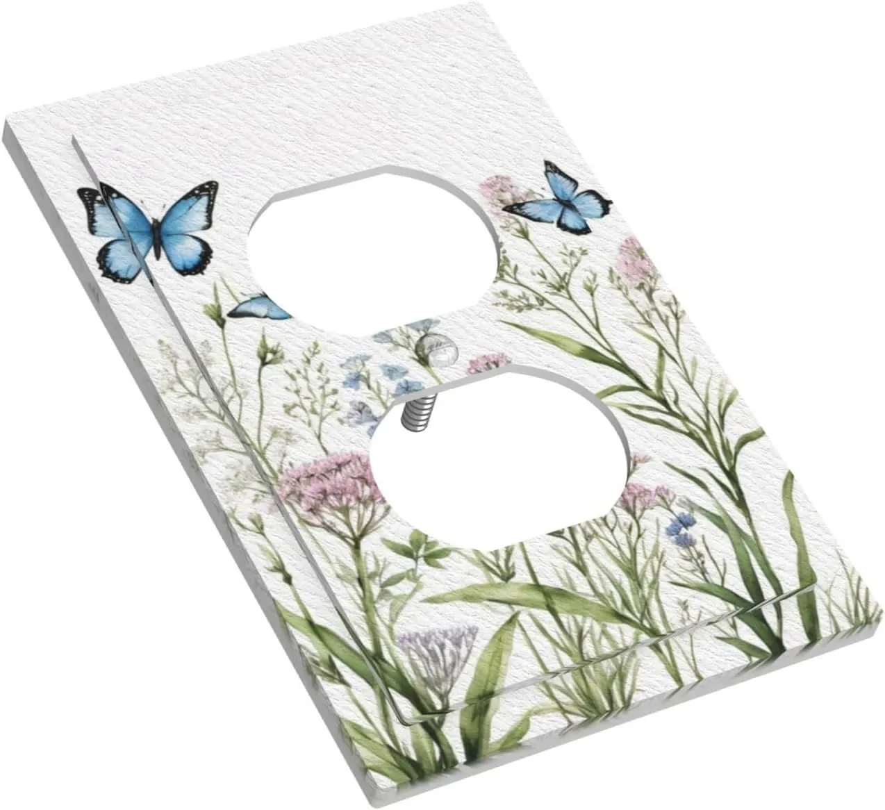 Outlet Covers Wildflower Butterfly Nature Floral Plant Leaves 1 Gang Duplex Light Switch Cover Plate Decorative Wall Plates Electrical Switchplate Receptacle for Bathroom Kitchen（2Pack）