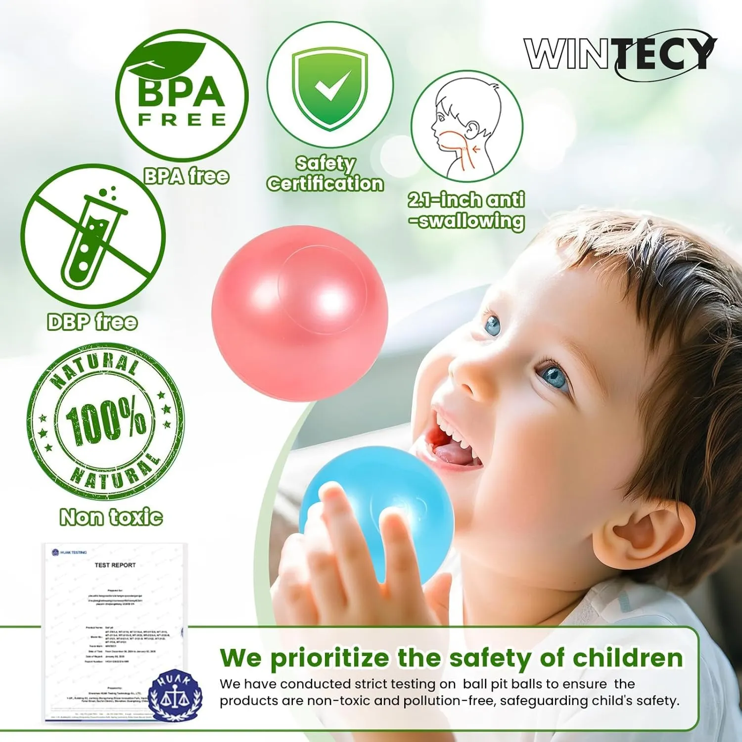 Pack of 100 Plastic Balls, 2.2 inches/5.5 cm, BPA Free Pit Balls Crush Proof Ocean Balls Phthalate Free for Boys Girls Toddlers Indoor Outdoor