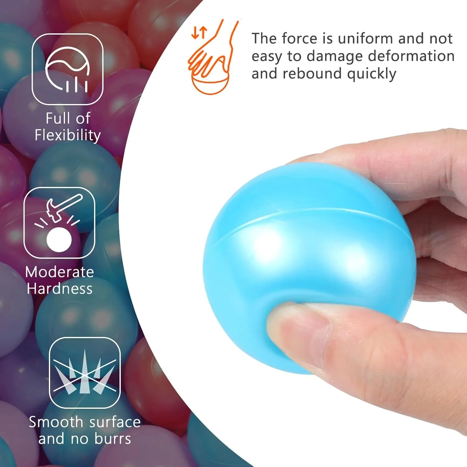 Pack of 100 Plastic Balls, 2.2 inches/5.5 cm, BPA Free Pit Balls Crush Proof Ocean Balls Phthalate Free for Boys Girls Toddlers Indoor Outdoor