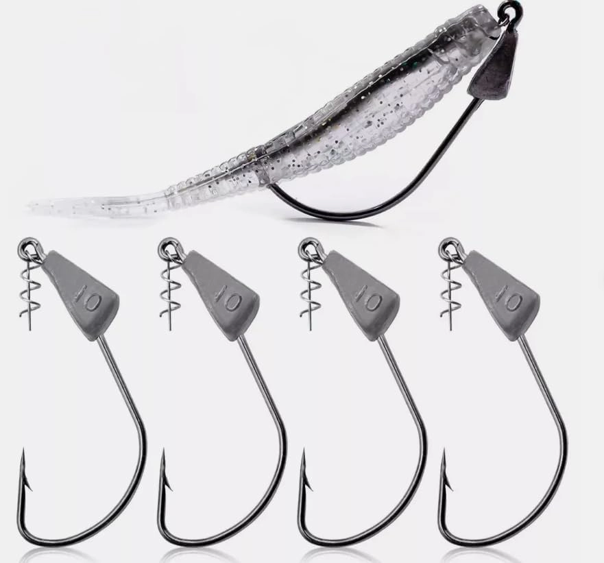 Pack of 25 Fishing Hook Jig Head Soft Lure Jig Head Hook with Spring Twist Lock