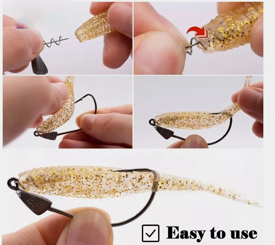Pack of 25 Fishing Hook Jig Head Soft Lure Jig Head Hook with Spring Twist Lock