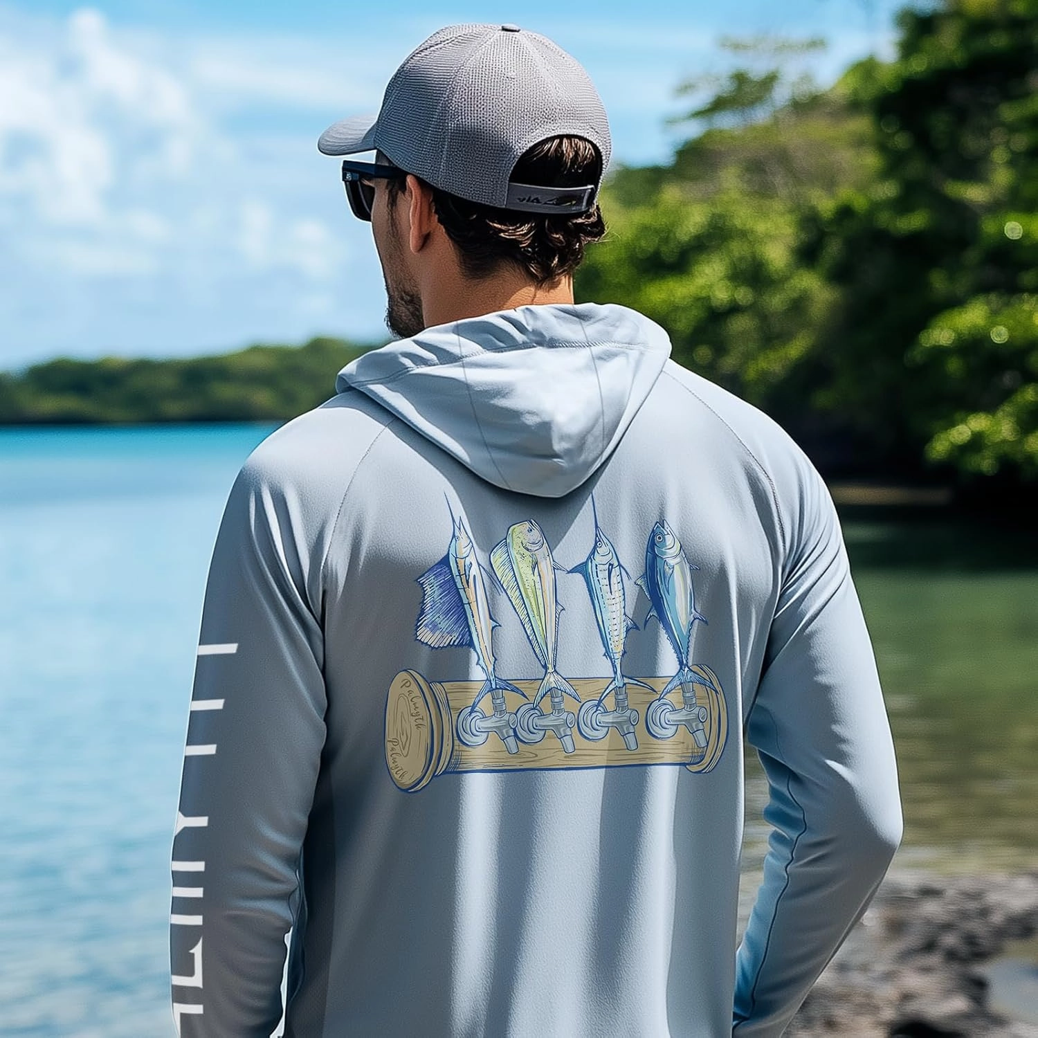 Palmyth Mens Fishing Shirts UV Sun Protection Vented Hoodie Long Sleeve with UPF 50  Neck Gaiter