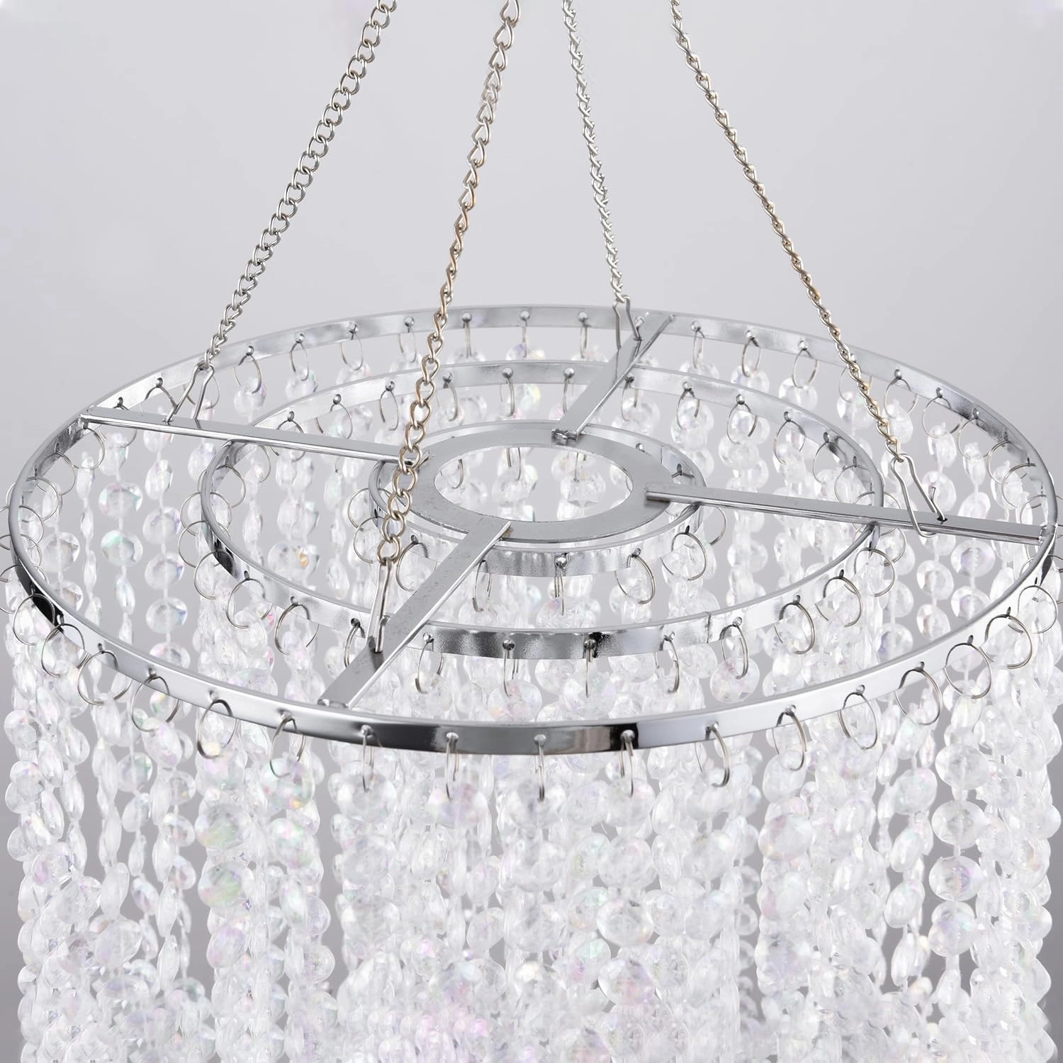 PAPAYA Modern Chrome Beaded Hanging Chandelier Shades (W8.7 x H13), Beads Pendant Shade with Acrylic Crystal, Ceiling Chandelier Beaded Lampshade for Wedding Party Event Home Decoration