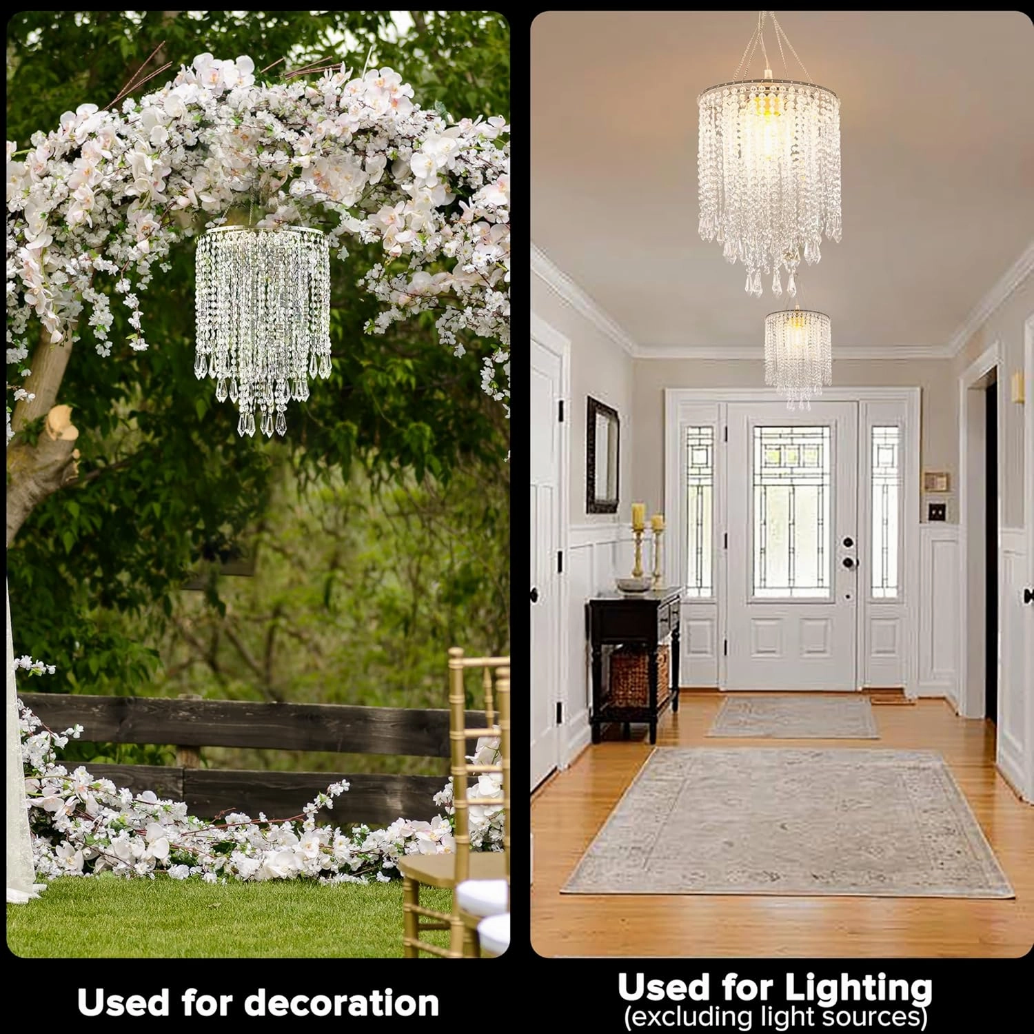 PAPAYA Modern Chrome Beaded Hanging Chandelier Shades (W8.7 x H13), Beads Pendant Shade with Acrylic Crystal, Ceiling Chandelier Beaded Lampshade for Wedding Party Event Home Decoration