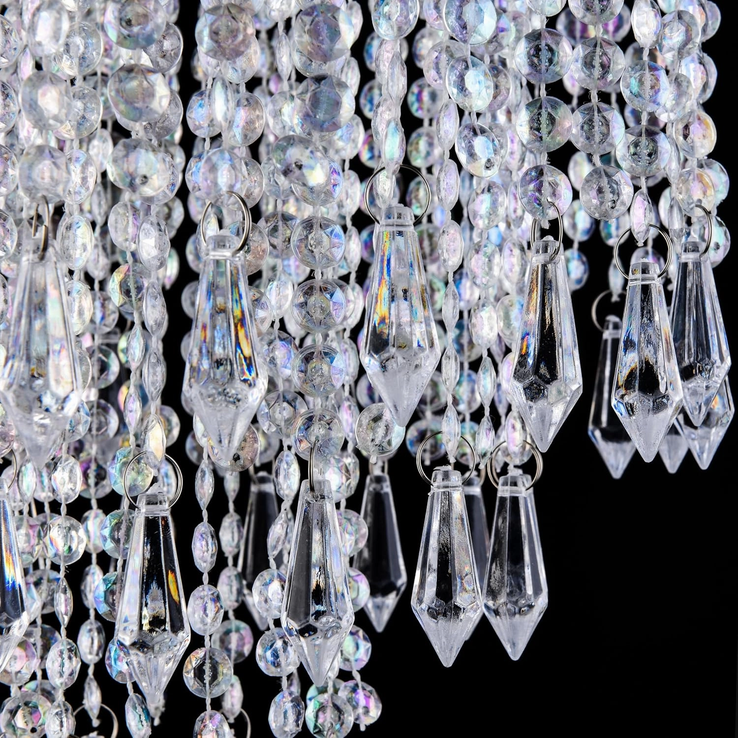 PAPAYA Modern Chrome Beaded Hanging Chandelier Shades (W8.7 x H13), Beads Pendant Shade with Acrylic Crystal, Ceiling Chandelier Beaded Lampshade for Wedding Party Event Home Decoration