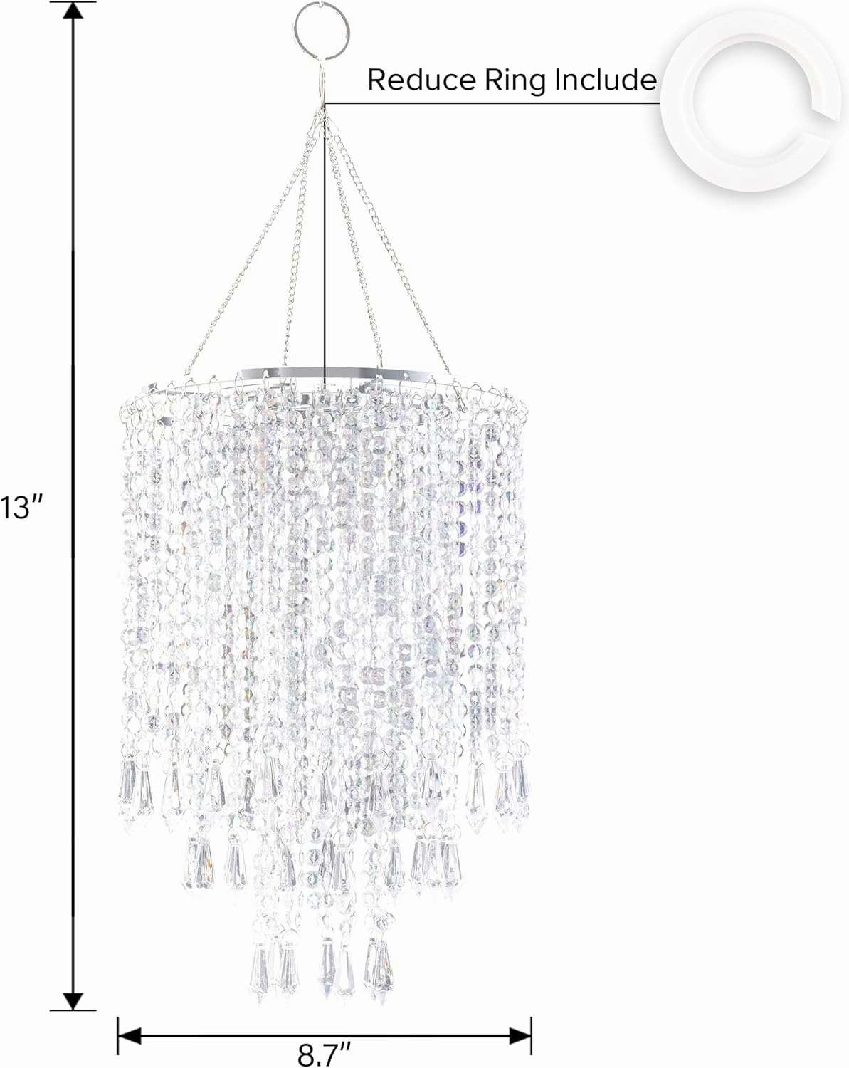 PAPAYA Modern Chrome Beaded Hanging Chandelier Shades (W8.7 x H13), Beads Pendant Shade with Acrylic Crystal, Ceiling Chandelier Beaded Lampshade for Wedding Party Event Home Decoration