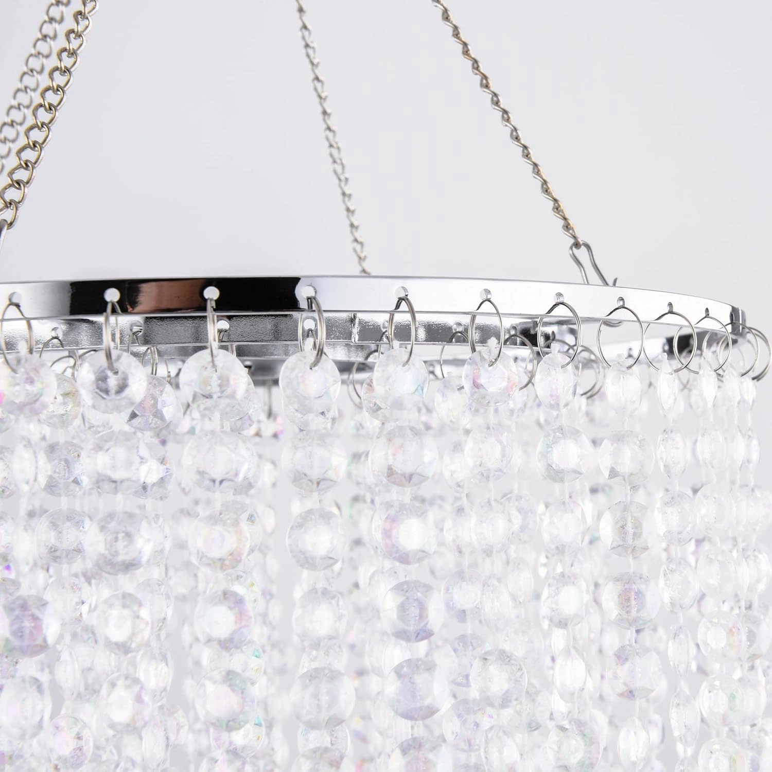 PAPAYA Modern Chrome Beaded Hanging Chandelier Shades (W8.7 x H13), Beads Pendant Shade with Acrylic Crystal, Ceiling Chandelier Beaded Lampshade for Wedding Party Event Home Decoration