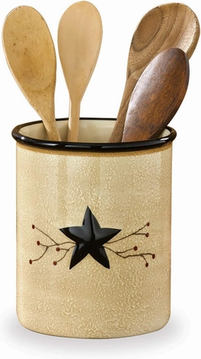 Park Designs Star Vine Utensil Crock | Primitive Farmhouse Decor | Ceramic Utensil Holder for Countertop | Vintage Spoon Holder for Cooking Tools | Rustic Counter Organizer | 6.5” Tall