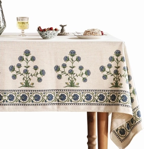 patdrea Designer Blue Tablecloth for Rectangle Tables,Vintage Linen with Leaves and Flowers Pattern Tablecloths,Farmhouse Floral Table Cover Cloth Decor for Kitchen Dining Christmas,55"*71"