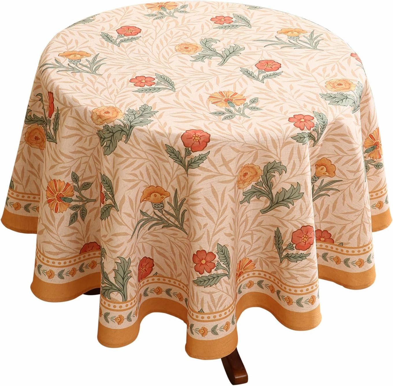 patdrea Designer Floral Linen Table Cloth Durable Breathable Tabletop Cover Dacorative Kitchen Dining Tablecloth for Round Tables for Kitchen Dining Parties,Holiday Christmas,Diameter 67"