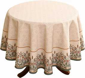 patdrea Designer Floral Linen Table Cloth Durable Breathable Tabletop Cover Dacorative Kitchen Dining Tablecloth for Round Tables for Kitchen Dining Parties,Holiday Christmas,Diameter 67"