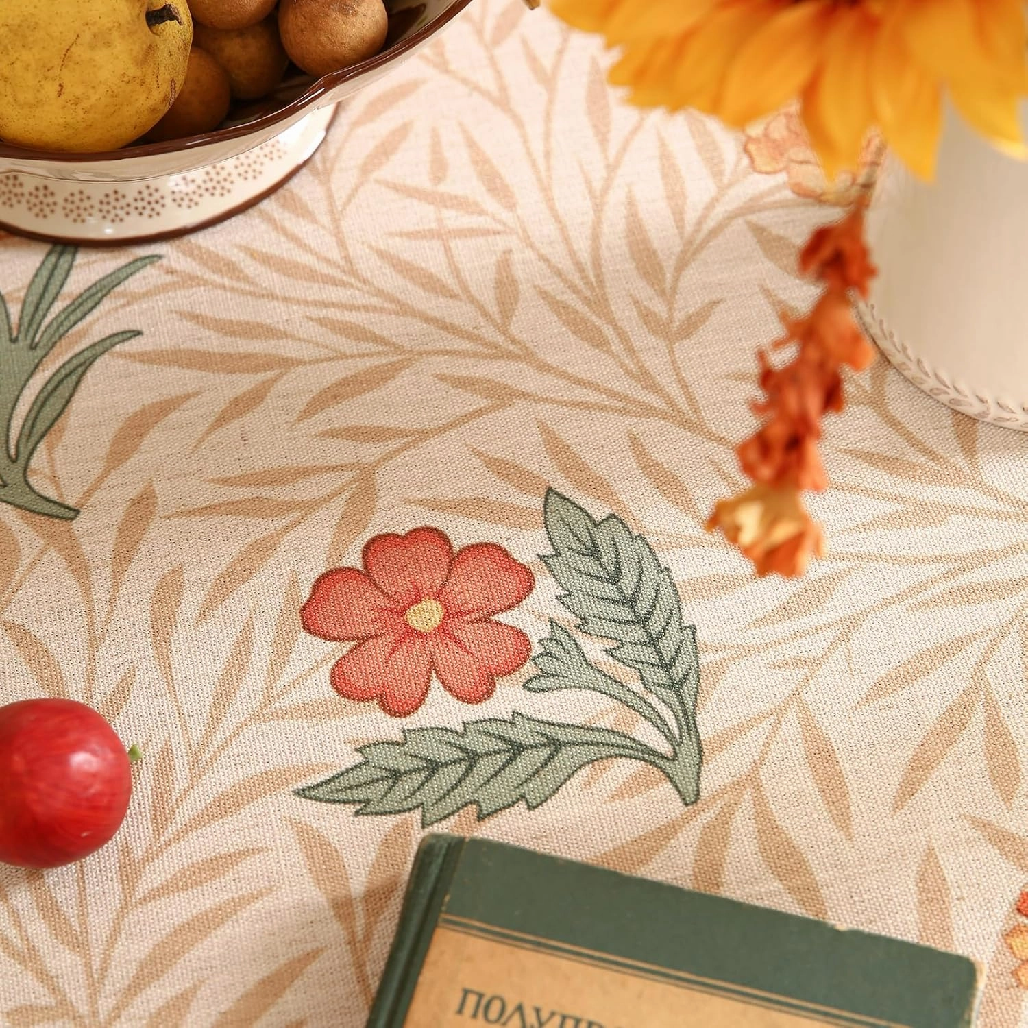 patdrea Designer Floral Linen Table Cloth Durable Breathable Tabletop Cover Dacorative Kitchen Dining Tablecloth for Round Tables for Kitchen Dining Parties,Holiday Christmas,Diameter 67"