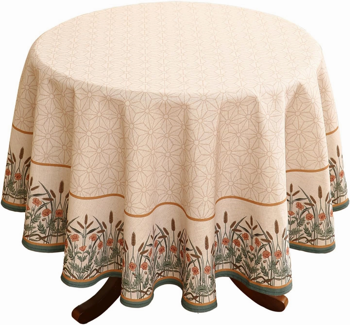 patdrea Designer Floral Linen Table Cloth Durable Breathable Tabletop Cover Dacorative Kitchen Dining Tablecloth for Round Tables for Kitchen Dining Parties,Holiday Christmas,Diameter 67"