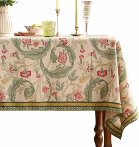 patdrea Designer Small Green Tablecloth for Square Tables,Vintage Linen with Leaves and Flowers Pattern Tablecloths,Farmhouse Floral Table Cover Cloth Decor for Kitchen Dining Christmas,55"*55"