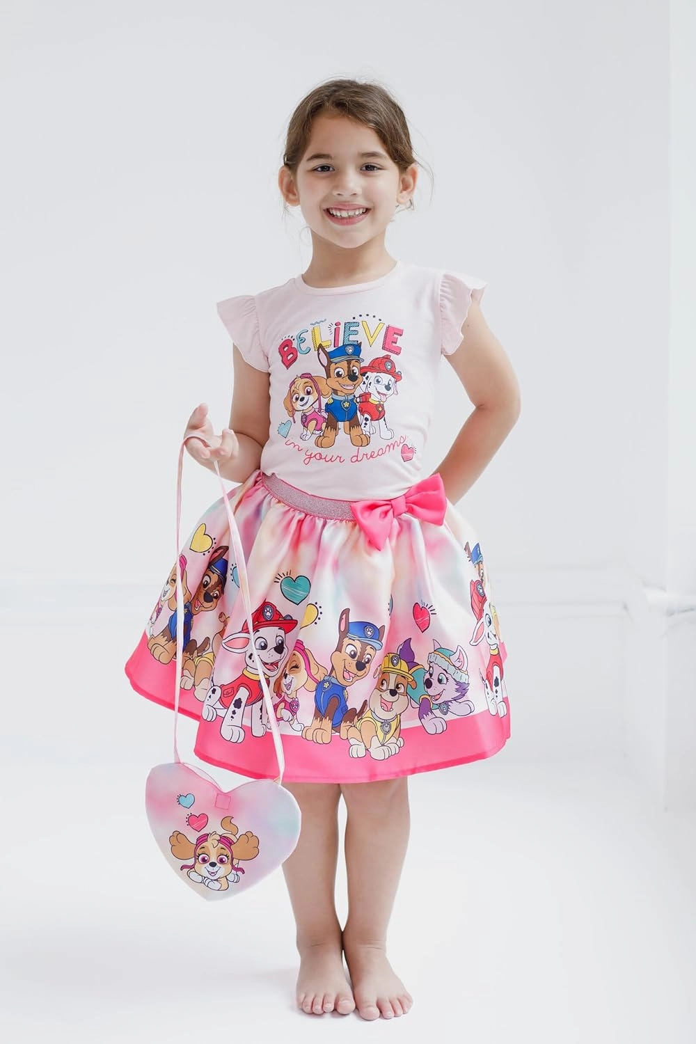 Paw Patrol Girls Tank Top Skirt and Bag 3 Piece Outfit Set Toddler to Big Kid Sizes (2T - 10-12)