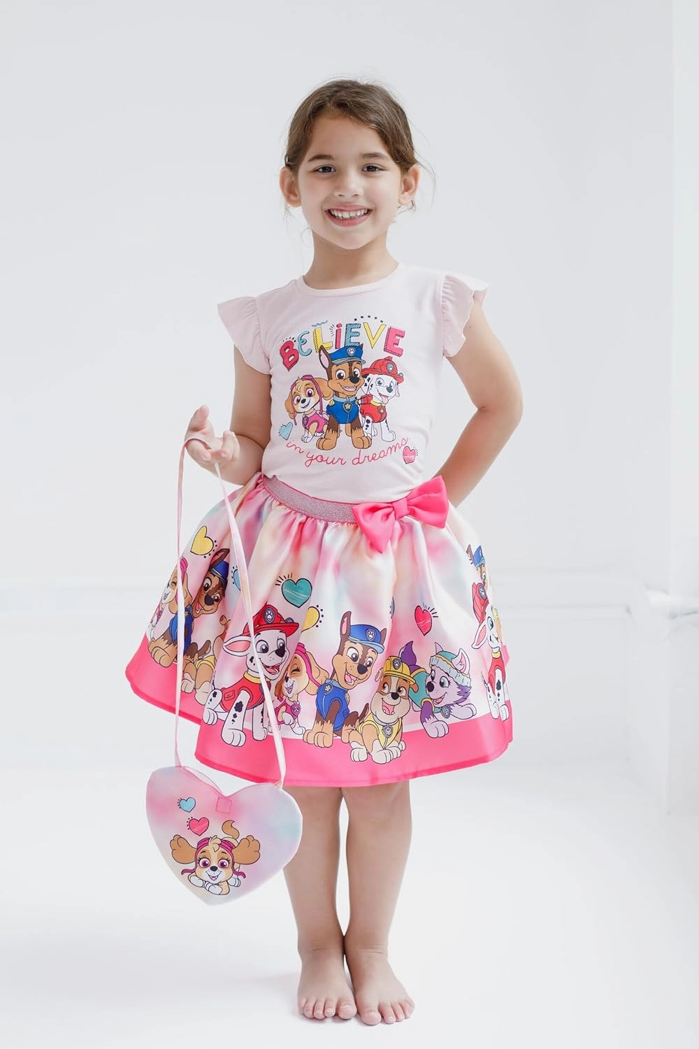 Paw Patrol Girls Tank Top Skirt and Bag 3 Piece Outfit Set Toddler to Big Kid Sizes (2T - 10-12)