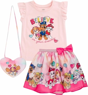 Paw Patrol Girls Tank Top Skirt and Bag 3 Piece Outfit Set Toddler to Big Kid Sizes (2T - 10-12)