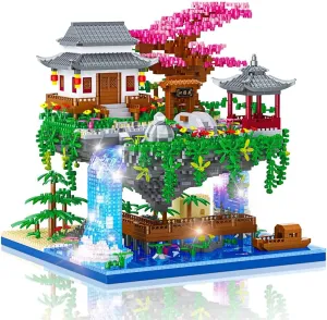 Peach Blossom Pond Building Set, 3320 Pcs Architecture Building Blocks with Light Cherry Blossom Tree Building Set Tree House Building Kit for Adult Teens Ages 14 