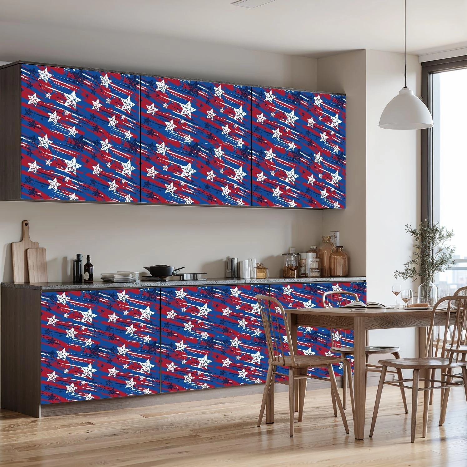 Peel and Stick Wallpaper Self Adhesive Wall Mural Distress painted American flag seamless pattern Grunge stars lines Contact Paper Renter Friendly Wallpaper for Kitchen Nursery Bedroom 17.7"x118"