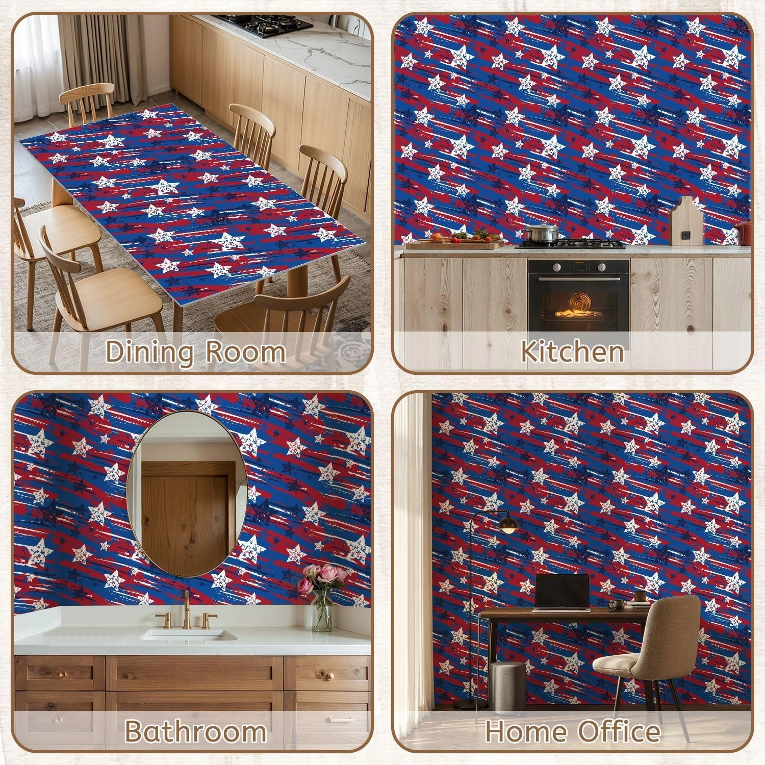 Peel and Stick Wallpaper Self Adhesive Wall Mural Distress painted American flag seamless pattern Grunge stars lines Contact Paper Renter Friendly Wallpaper for Kitchen Nursery Bedroom 17.7"x118"