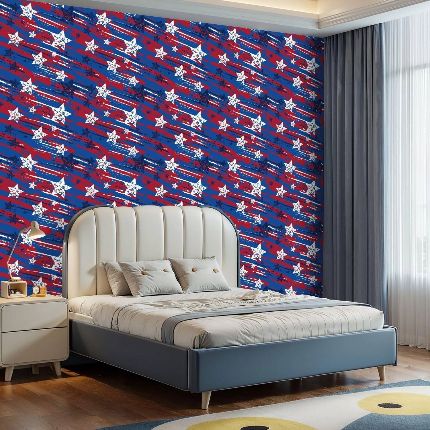 Peel and Stick Wallpaper Self Adhesive Wall Mural Distress painted American flag seamless pattern Grunge stars lines Contact Paper Renter Friendly Wallpaper for Kitchen Nursery Bedroom 17.7"x118"