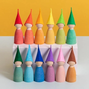 Peg Dolls for Toddlers 12 pcs Wooden Rainbow Peg People, Cute Wooden Dolls for Pretend Play Ideal for Combining with Stacking Toys & Dolls House, Montessori Toys for Preschool Education