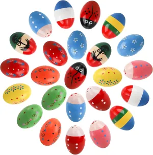 Peohud 24 Pack Wooden Egg Shakers, Maracas Percussion Musical Easter Eggs for Kids, Musical Instruments Toys for Toddler Baby Music Learning