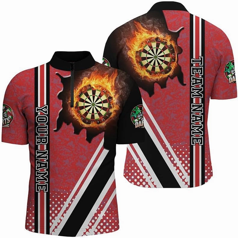 Personalized Dart Jerseys for Men, Dart Shirt, Dartboard Colorful Grunge Men Darts Quarter-Zip Shirt Darts