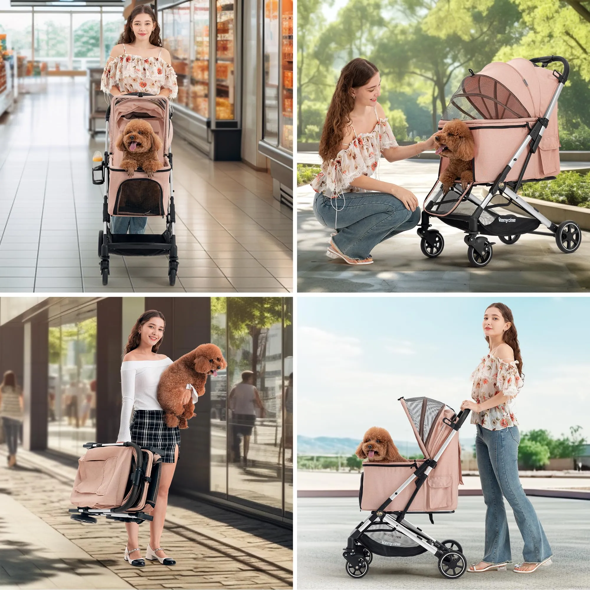 Pet Stroller by Kenyone: Versatile Doggy and Cat Strollers for Small to Medium Pets, Featuring Lightweight, Durable Design with Easy One-Click Folding and Smooth PU Wheels