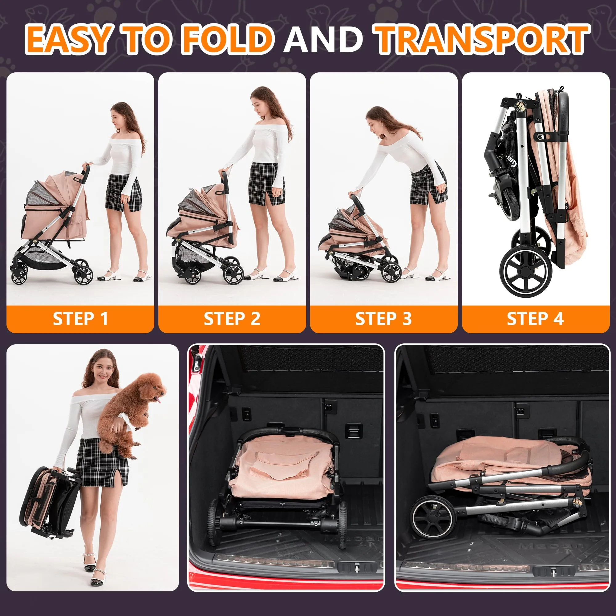 Pet Stroller by Kenyone: Versatile Doggy and Cat Strollers for Small to Medium Pets, Featuring Lightweight, Durable Design with Easy One-Click Folding and Smooth PU Wheels