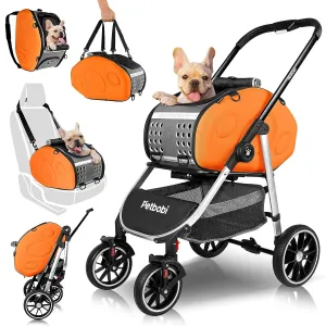Petbobi 5-in-1 Dog Stroller with Detachable Carrier | Pet Stroller, Carrier, Backpack, Handbag, and Car Seat | for Small Dogs Cats Up to 20 lbs | Aluminum Frame, Large Wheels, Easy Assembly & Folding