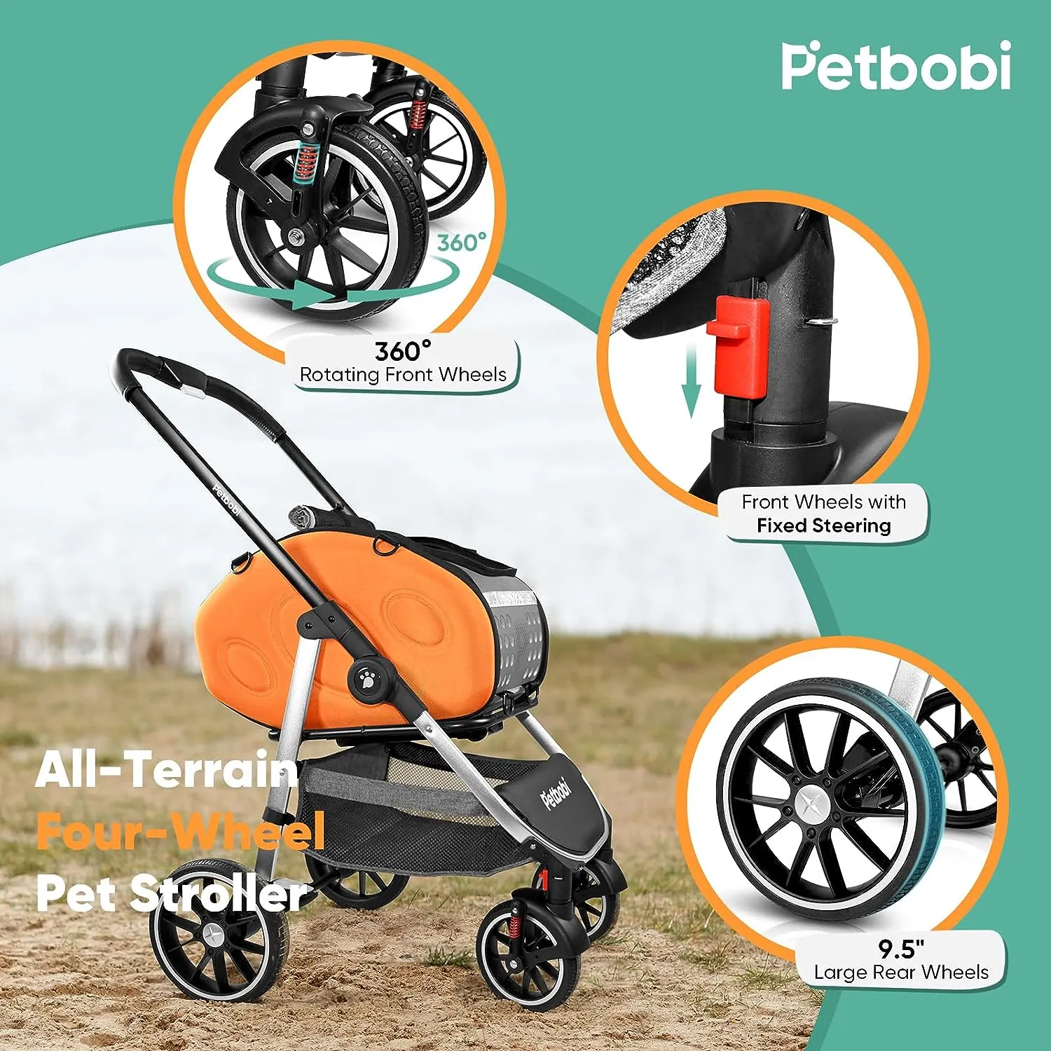Petbobi 5-in-1 Dog Stroller with Detachable Carrier | Pet Stroller, Carrier, Backpack, Handbag, and Car Seat | for Small Dogs Cats Up to 20 lbs | Aluminum Frame, Large Wheels, Easy Assembly & Folding