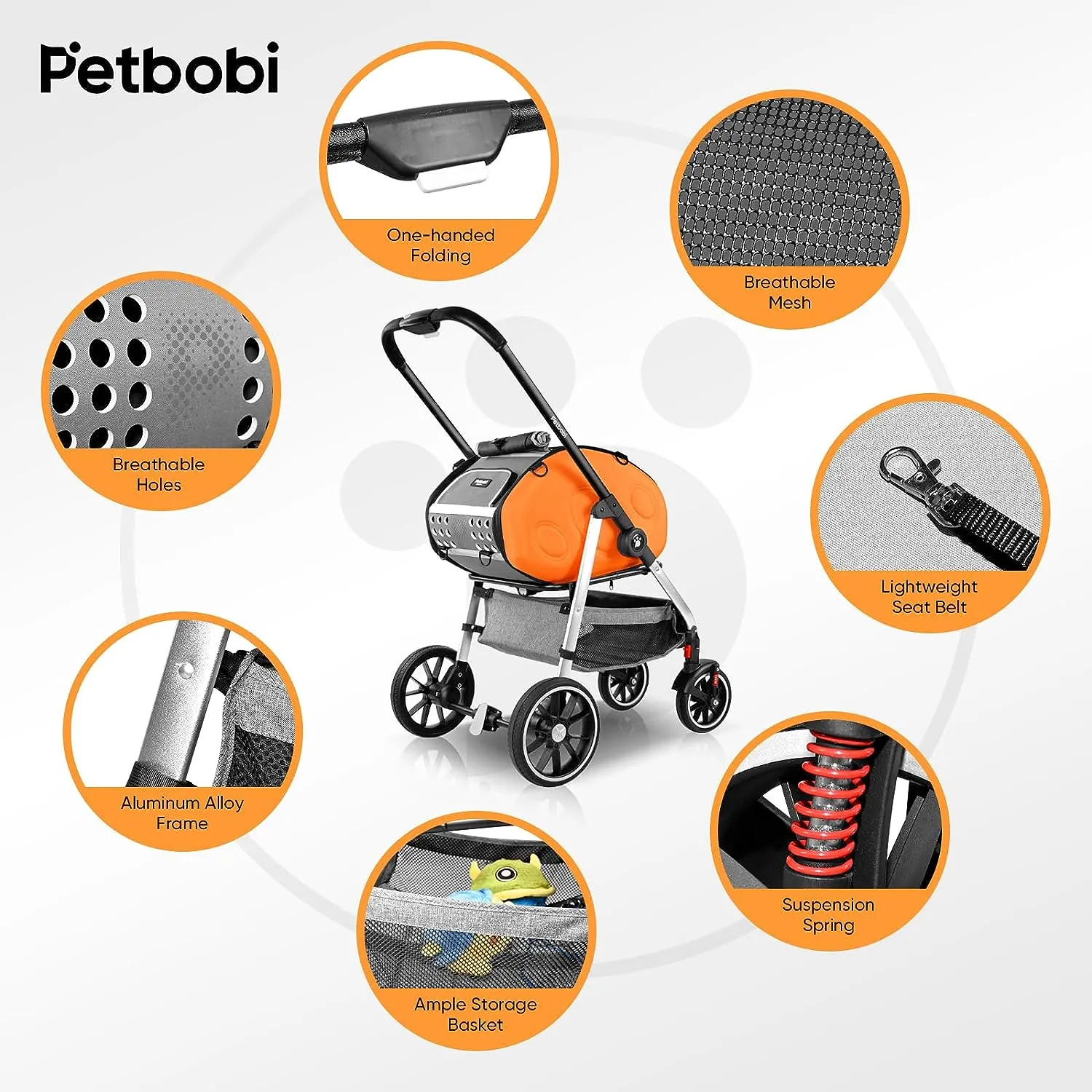 Petbobi 5-in-1 Dog Stroller with Detachable Carrier | Pet Stroller, Carrier, Backpack, Handbag, and Car Seat | for Small Dogs Cats Up to 20 lbs | Aluminum Frame, Large Wheels, Easy Assembly & Folding