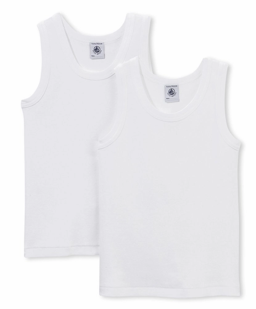 PETIT BATEAU Boys 2 PK. Sleeveless Undershirt White Sizes 2-18 Style 15042 (Size 5 Style 15042)