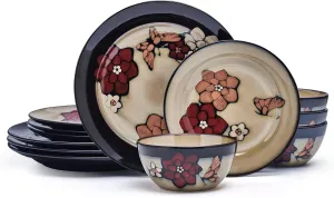 Pfaltzgraff Painted Butterfly 12-Piece Dinnerware Set - Durable Stoneware with Floral & Butterfly Design, Includes Dinner Plates, Salad Plates, Bowls, Microwave & Dishwasher Safe Classic Dinnerware