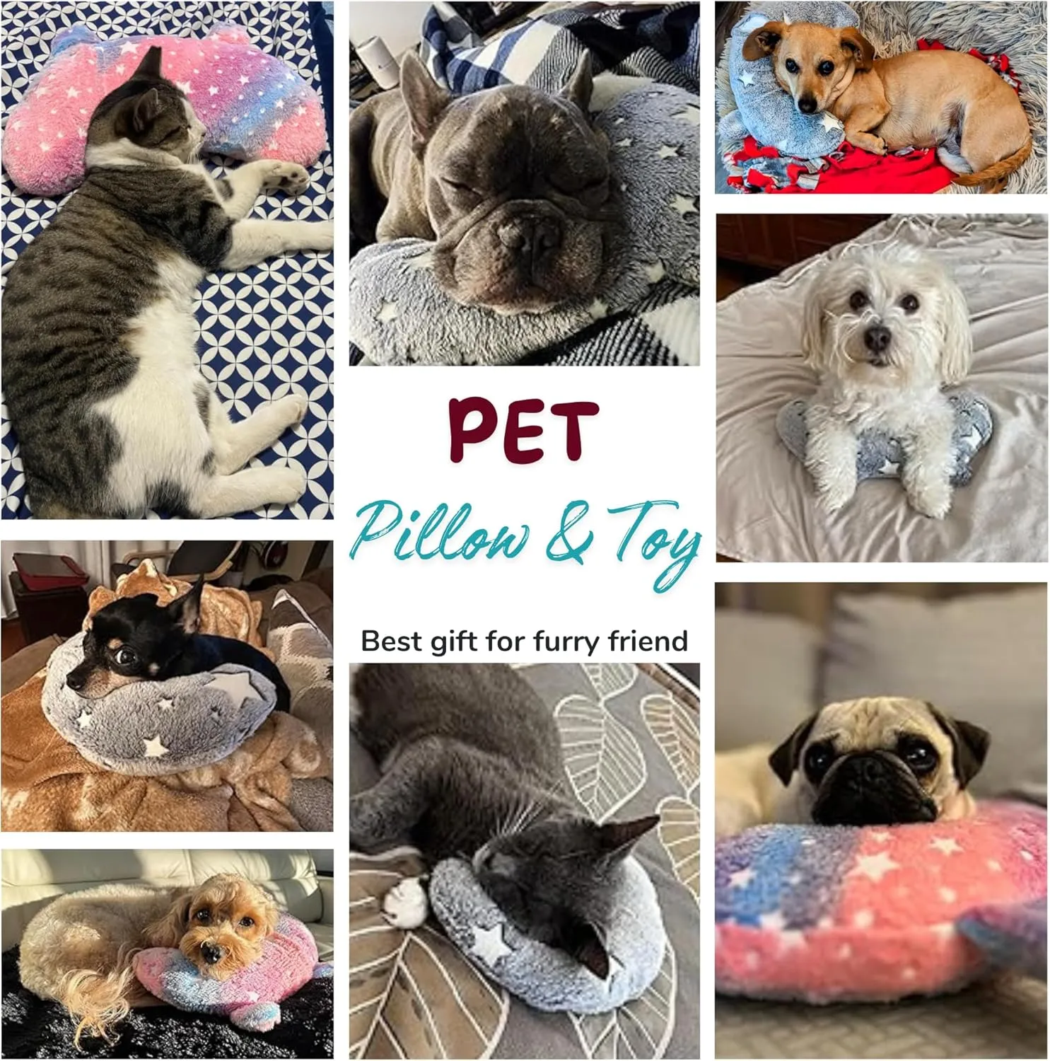 Pillow for Dogs, Dog Neck Pillow Soft Fluffy Pet Calming Toy Half Donut Cuddler, U-Shaped Pillow for Pet, Joint Relief Sleeping Improve (Medium, Blue)
