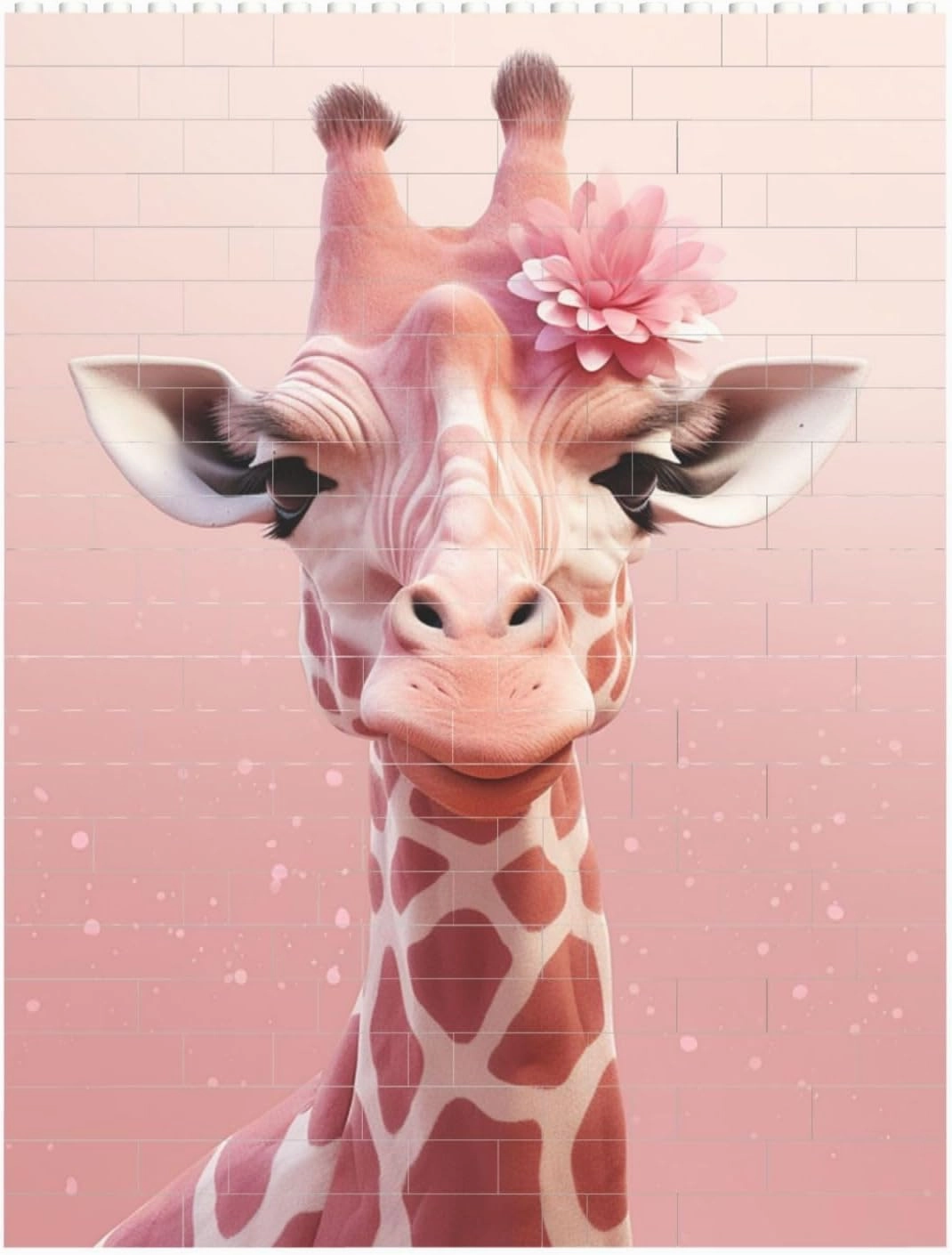 Pink Giraffe Building Block Puzzle Personalized Building Bricks Block Puzzle Building Family Keepsake DIY Brick Block Puzzles Valentine's Day Gifts for Home Decor Brick Puzzle