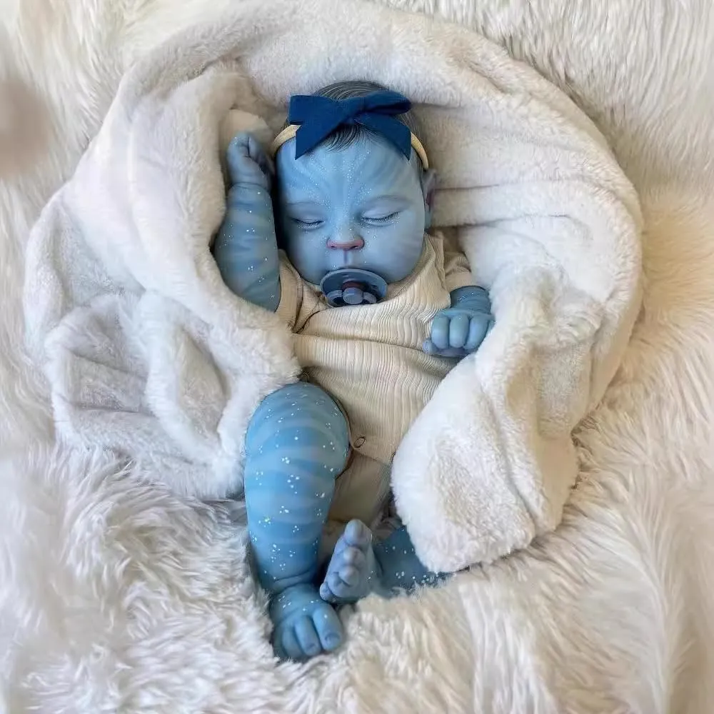 Pinky 20 Inch Reborn Baby Doll Avatar Soft Body Vinyl Realistic Sleeping Newborn Dolls Painted Hair Real Life Elf Baby Dolls Toy for Kids Age 3  