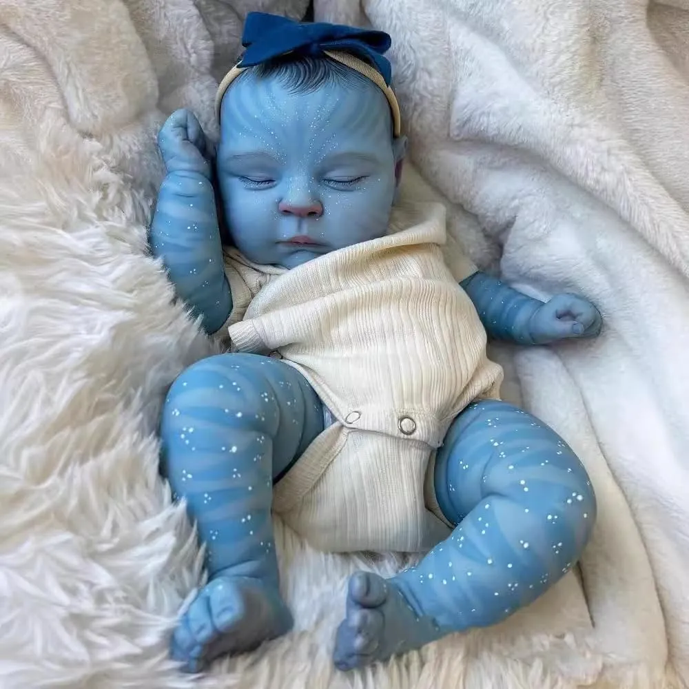 Pinky 20 Inch Reborn Baby Doll Avatar Soft Body Vinyl Realistic Sleeping Newborn Dolls Painted Hair Real Life Elf Baby Dolls Toy for Kids Age 3  