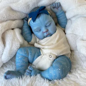 Pinky 20 Inch Reborn Baby Doll Avatar Soft Body Vinyl Realistic Sleeping Newborn Dolls Painted Hair Real Life Elf Baby Dolls Toy for Kids Age 3  