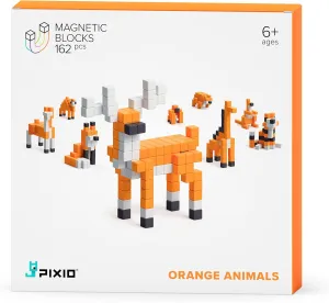 PIXIO Magnetic Cubes - Orange Animals - Building Toys in Pixel Art Style - Animal Figures - Arts and Crafts Kids Toys - Building Blocks - Learning Toys - 162 pcs