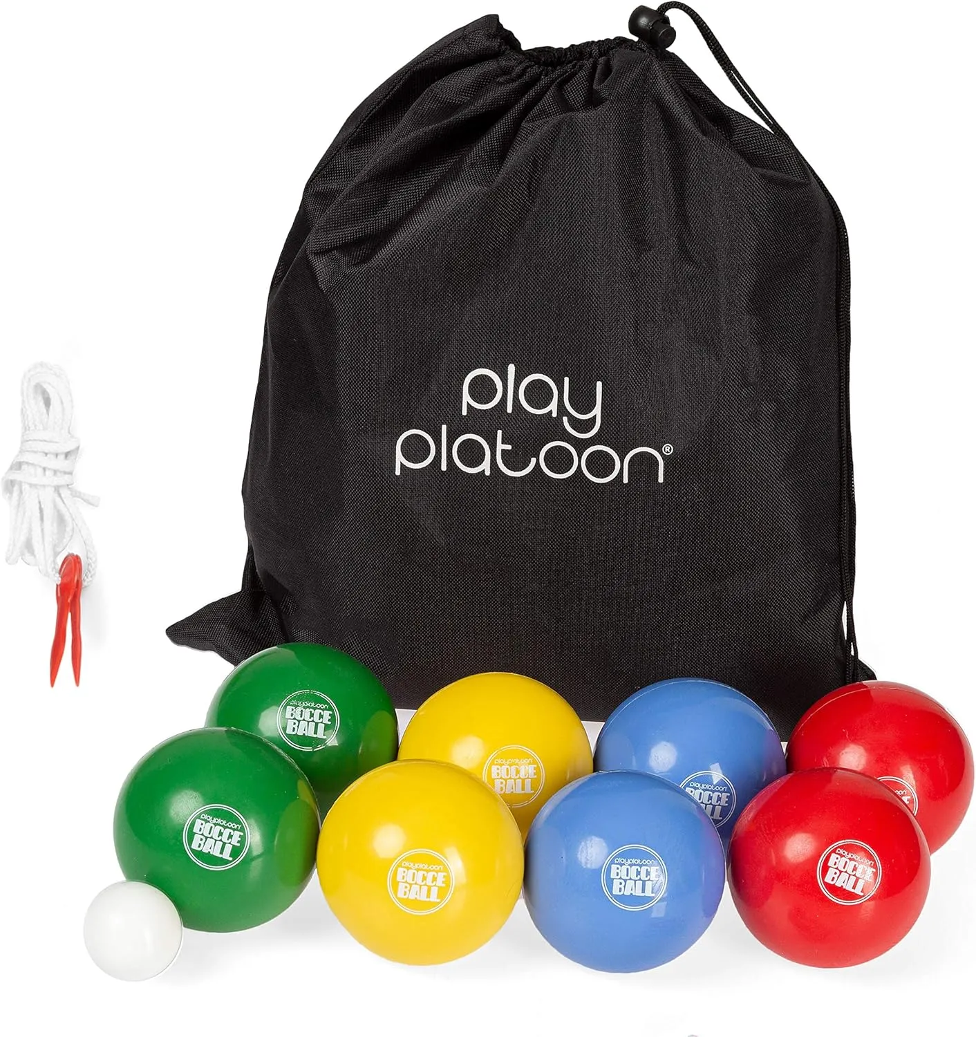 Play Platoon Bocce Ball Set 84mm/90mm/100mm with 8 Premium Bocce Balls, Pallino, Carry Bag & Measuring Rope - Choose Between Classic Resin and Soft Sets