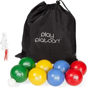 Play Platoon Bocce Ball Set 84mm/90mm/100mm with 8 Premium Bocce Balls, Pallino, Carry Bag & Measuring Rope - Choose Between Classic Resin and Soft Sets