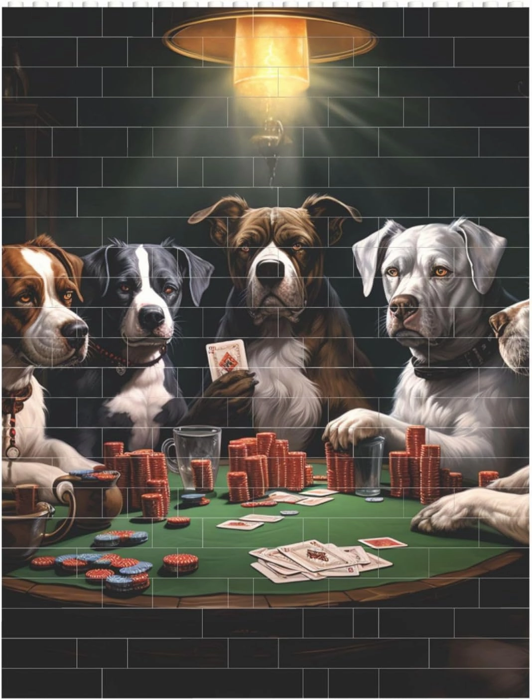 Playing Poker Dogs Building Block Puzzle Personalized Building Bricks for Adults Square Shaped Block Puzzle Building Brick Block Puzzles Valentine's Day Gifts for Home Decor Brick Puzzle